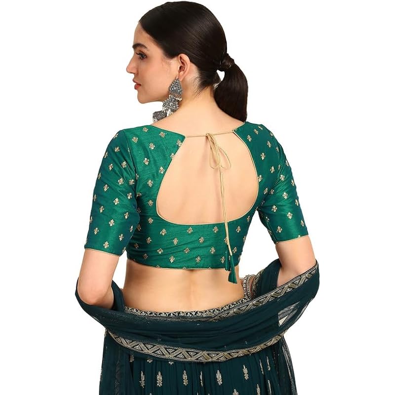Soch Womens Green Zari Embroidered Art Silk Padded Blouse with Sequins 34 зелёный