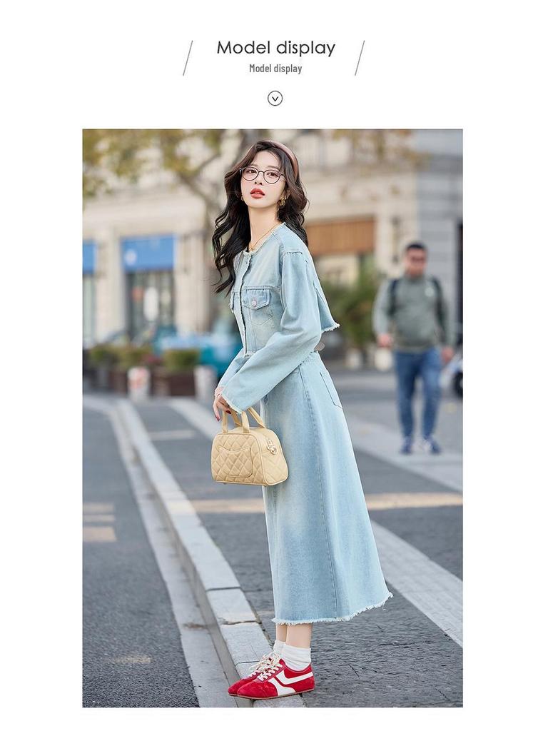 Retro Denim Jacket & Long Dress Two-Piece Set - Spring/Autumn 2025 Women's Fashion Y2502