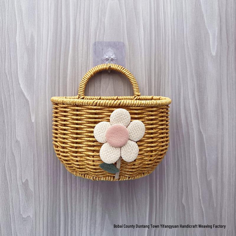 Wall-Mounted Rattan-Style Storage Rack for Kitchen & Bathroom