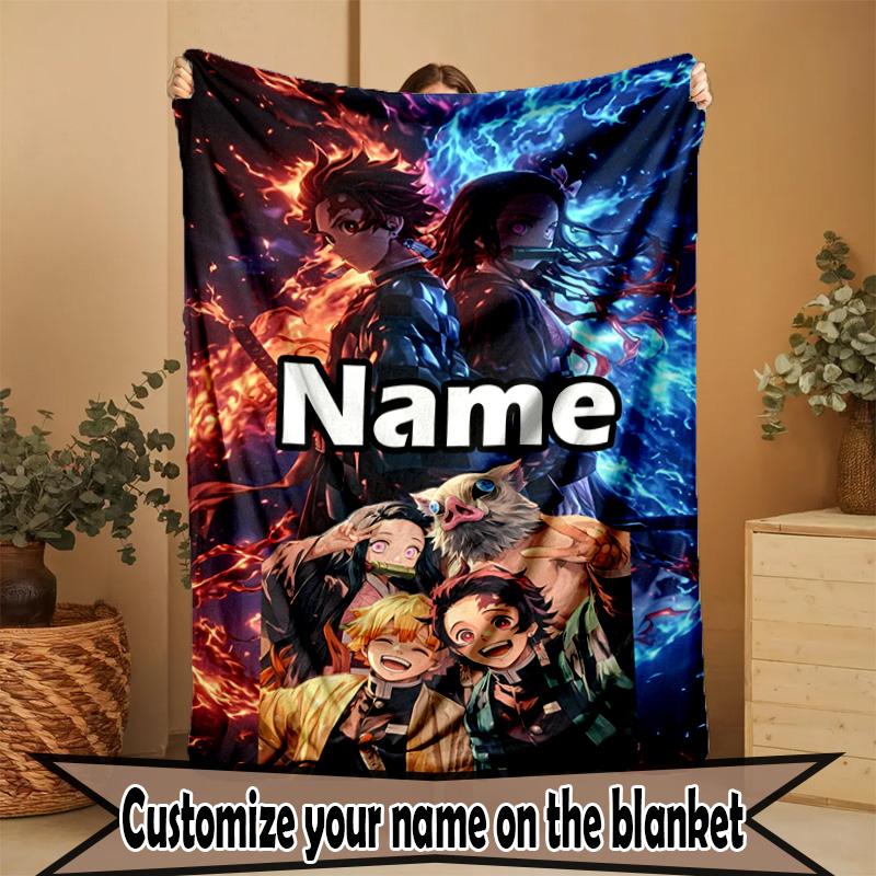 Custom Name Personalized Demon Slayer Print Blanket, Home Decor, Bedroom, Sofa, Camping, Couch, Gifts for Birthday ChristmasEnthusiasts