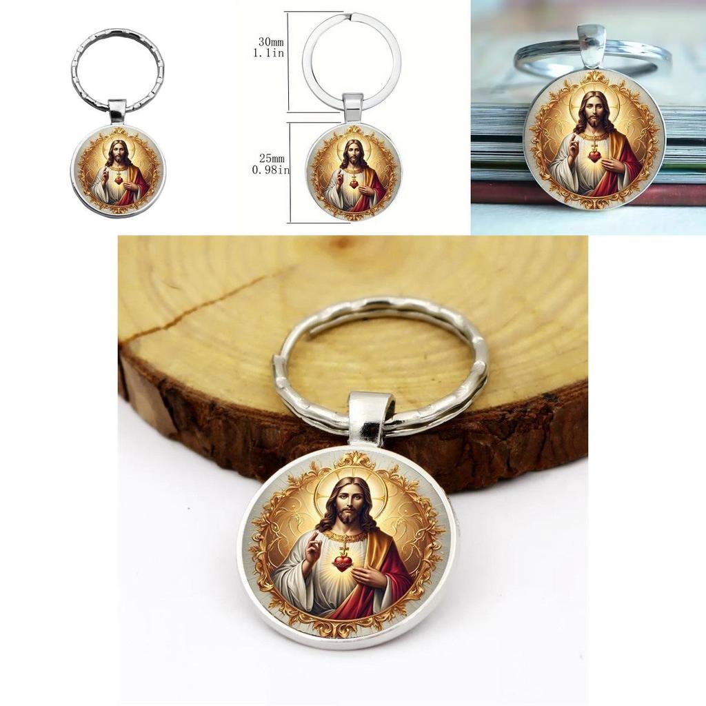 Heart Jesus Design Glass Alloy Key Holder With Modern Style For Party And Festival Gifts