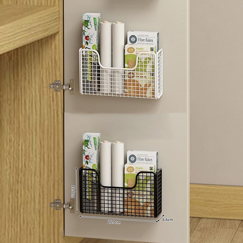 Punch-free Kitchen Cabinet Door Storage Box Iron Rack Wall-mounted Cabinet Plastic Wrap Rack Bathroom Refrigerator Rack Shelf