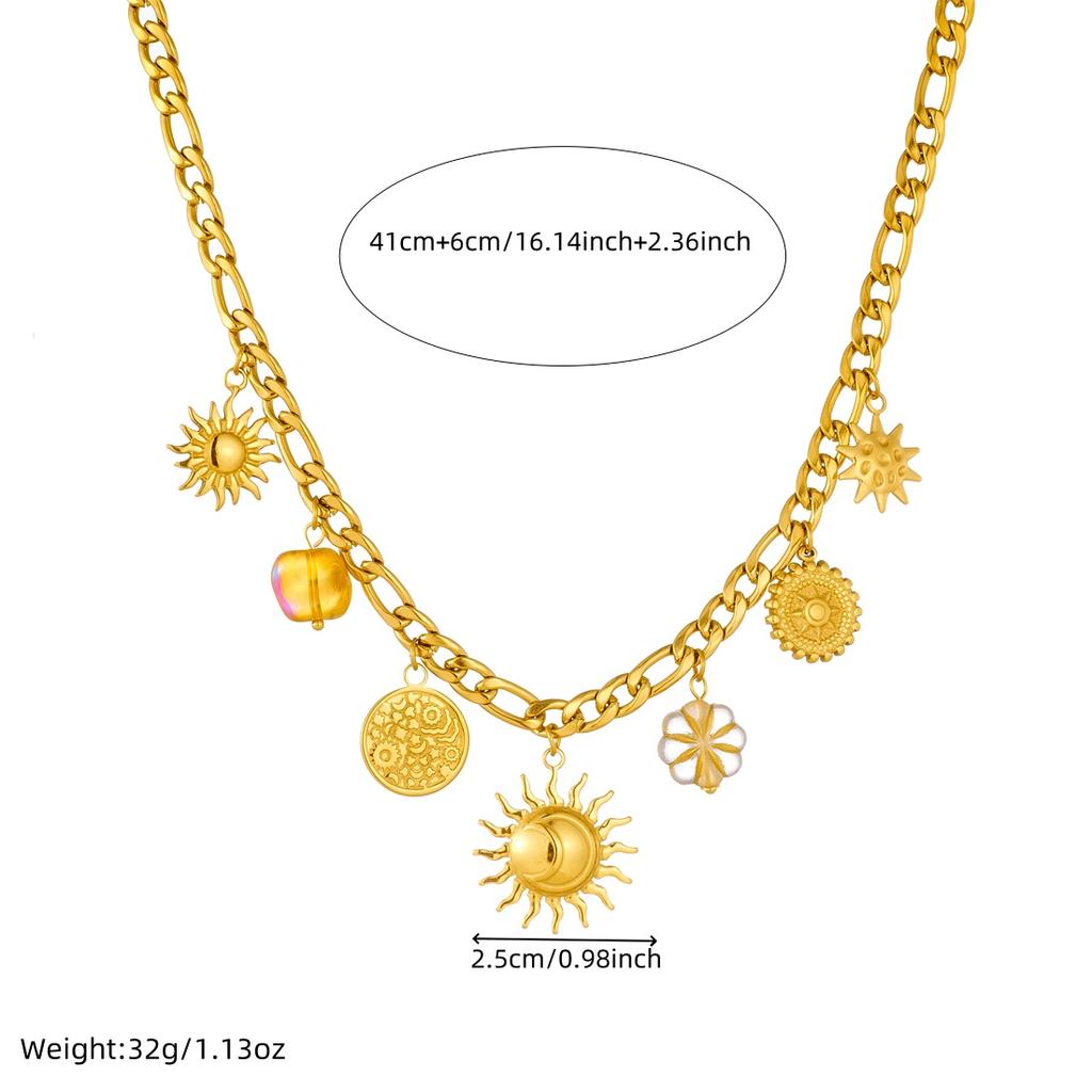 DIEYURO 316L Stainless Steel Golden Luxury Moon Sun Crystal Flower Pendant Necklace Lady Fashion Waterproof Neck Chain Jewelry
