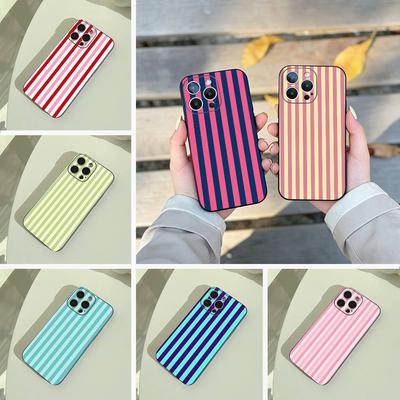 Simple Color Stripes Phone Case For iPhone 17,16,15,14,13,12,11 Pro Max,16Plus,XS Soft Black Cover