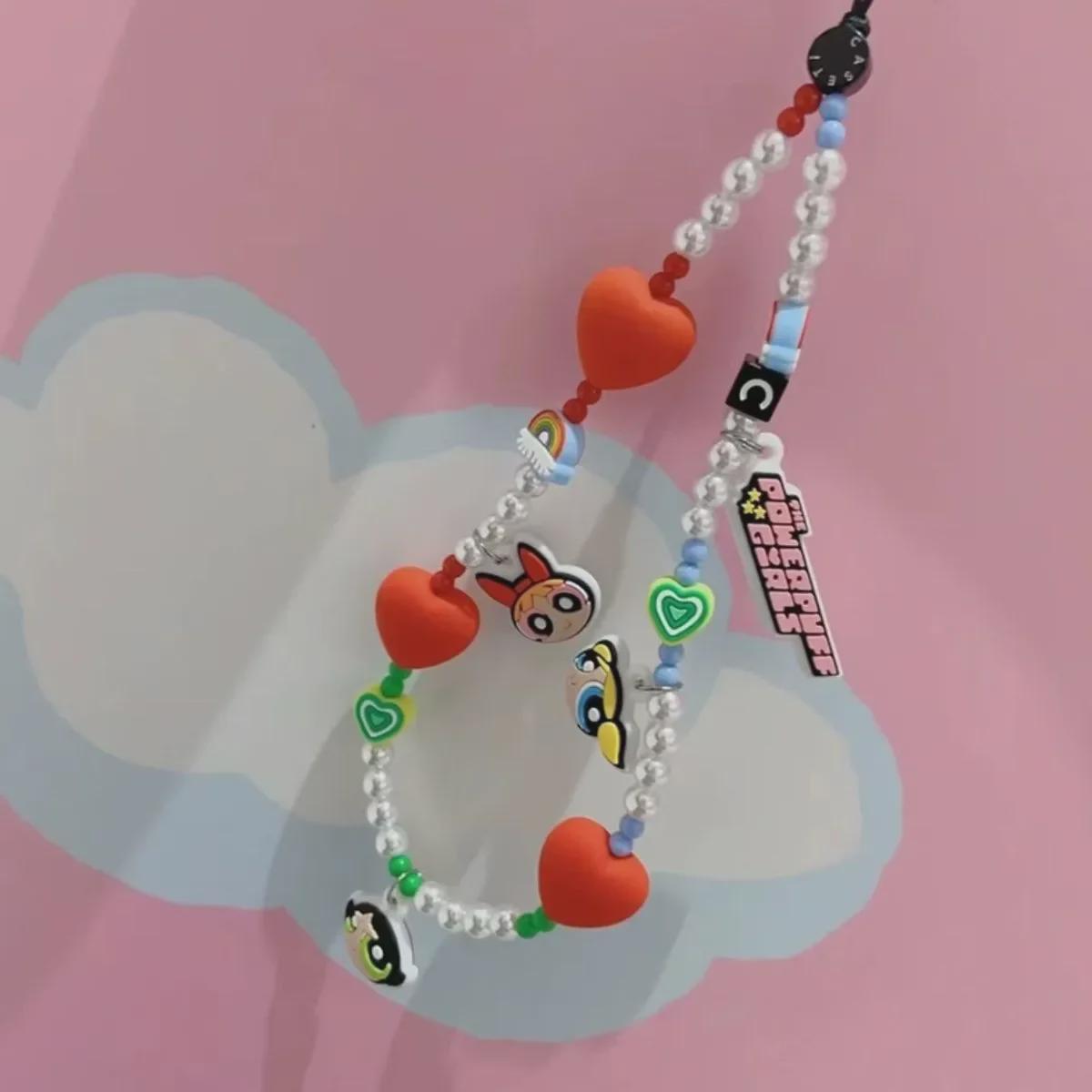 

Милий мультяшний ланцюжок для телефону з намистинками та чохол з ремінцем Powerpuff Girls