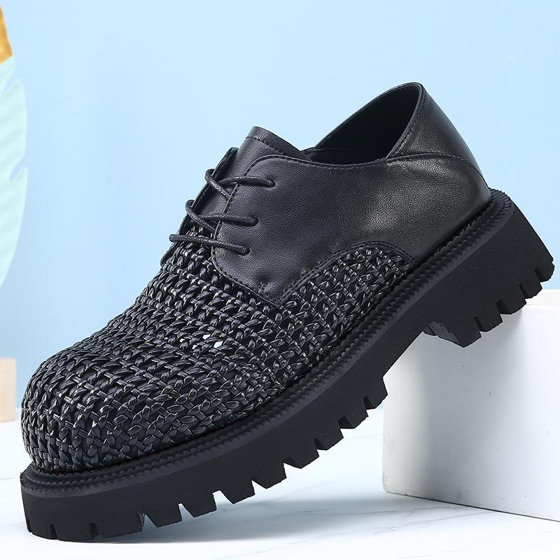 Fashion Summer Autumn Hollowed-out Leather Shoes for Men Black Knit Platform Shoes Male Fashion Casual New Designer Dress Shoes Man