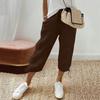 Women Loose Cotton Linen Drawstring Solid Pocket Casual Capri Pants