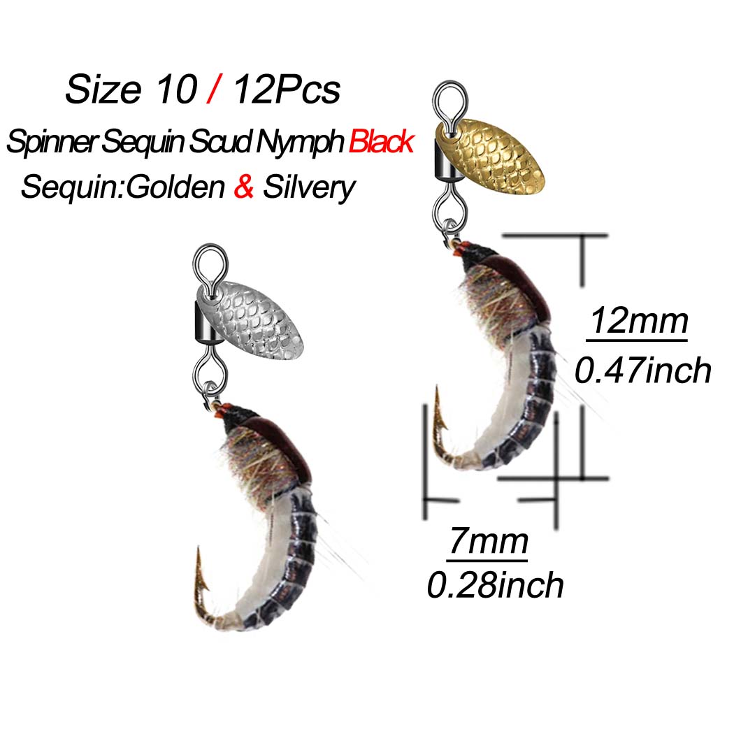 6/12 шт. блесна Sequin Scud Nymph Scud Lure Fly для ловли форели Искусственная насекомая — фото 13