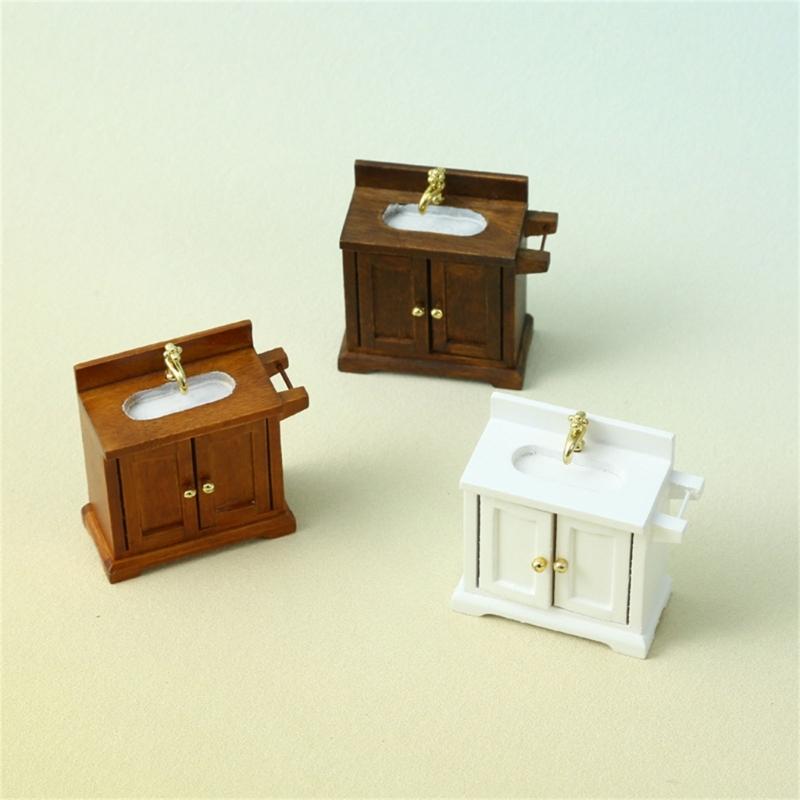 Kitchen Sink Cabinet Miniature Furniture Model Accessories Role Play Furnishings Set for Kitchen Doll House
