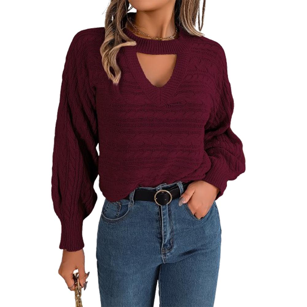 

Женские свитера с круглым вырезом, пуловеры с длинным рукавом и вырезом, свободные однотонные трикотажные топы L бордовый
