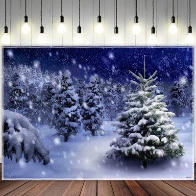 Winter-Schnee-Wald-Polyester-Fotografie-Hintergrund, gefrorene weiße Weihnachtsbäume, winterliche Szene, Party-Fotohintergrund, Weihnachtsdekorationen