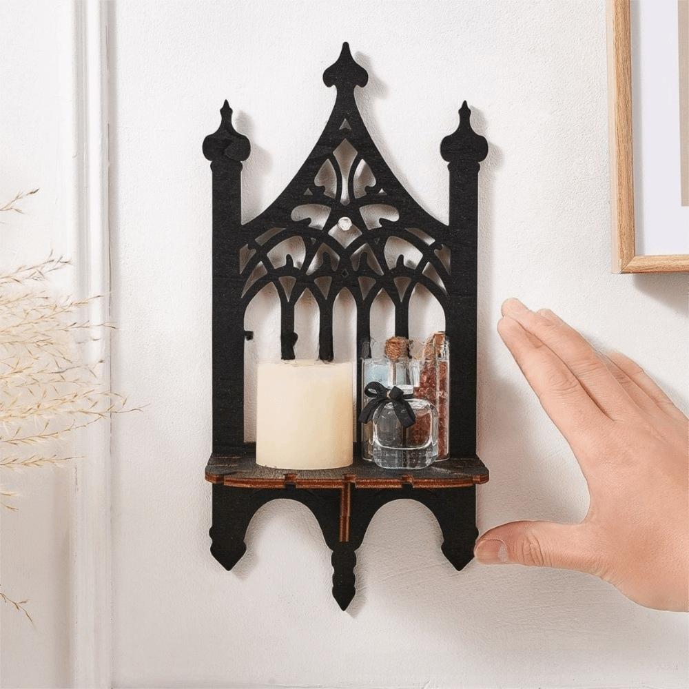 Gothic Style Floating Shelves Wooden Wall Hanging Decor Home Decor Wall Mounted Shelf Indoor Use