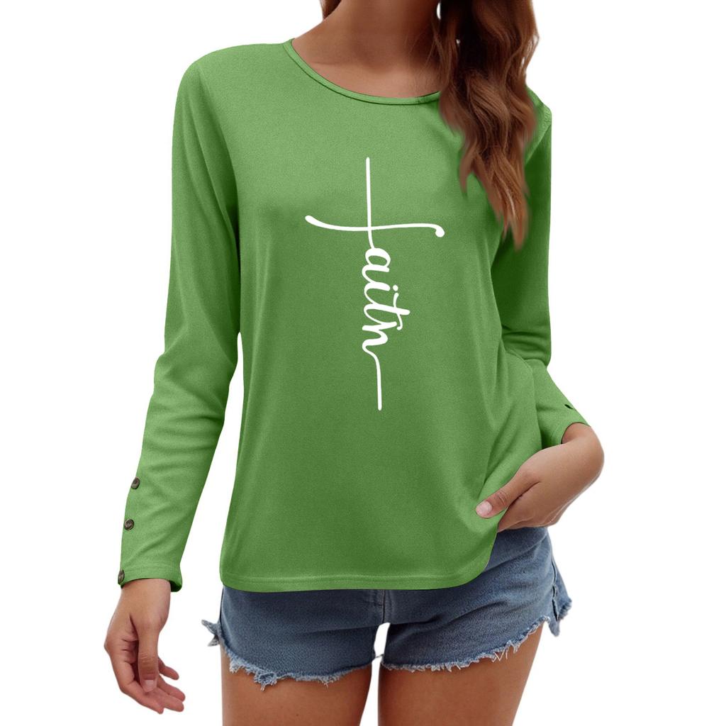Tshirts For Women Long Sleeve,Round Sleeve Vertical Cross Casual Graphic Shirt,