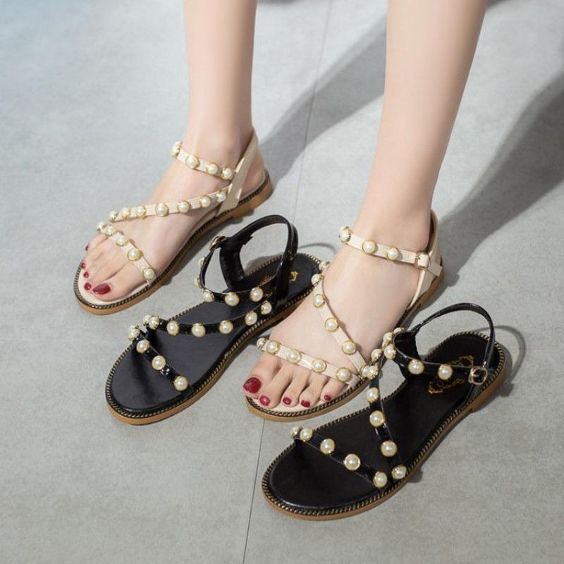 Fashion Pearl With Low Heels Sandals for Women Outdoor Open Toe Beach Woman Shoes Cheap Liquidation Comfort Pvc Casual 2025 Luxury Shoe