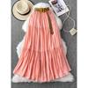 White Skirt Women clothes 2025 Summer Small Mid-Length Casual High Waist Slimming Big Hemline Puffy Cake Skirt