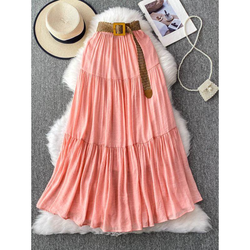 White Skirt Women clothes 2025 Summer Small Mid-Length Casual High Waist Slimming Big Hemline Puffy Cake Skirt