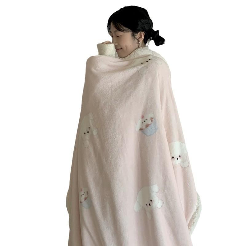 Thickened Lamb & Coral Fleece Cartoon Animation Winter Blanket for Office Nap Air Conditioning Sofa Cover & Kindergarten Use