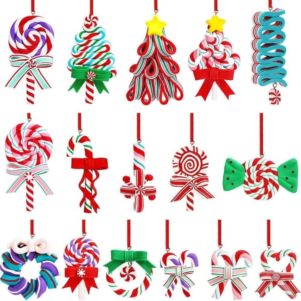 12/16Pcs Colorful Christmas Lollipop Ornaments Handmade Craft Wood Candy Cane Hanging Decoration Wooden Pendant Holiday Decor