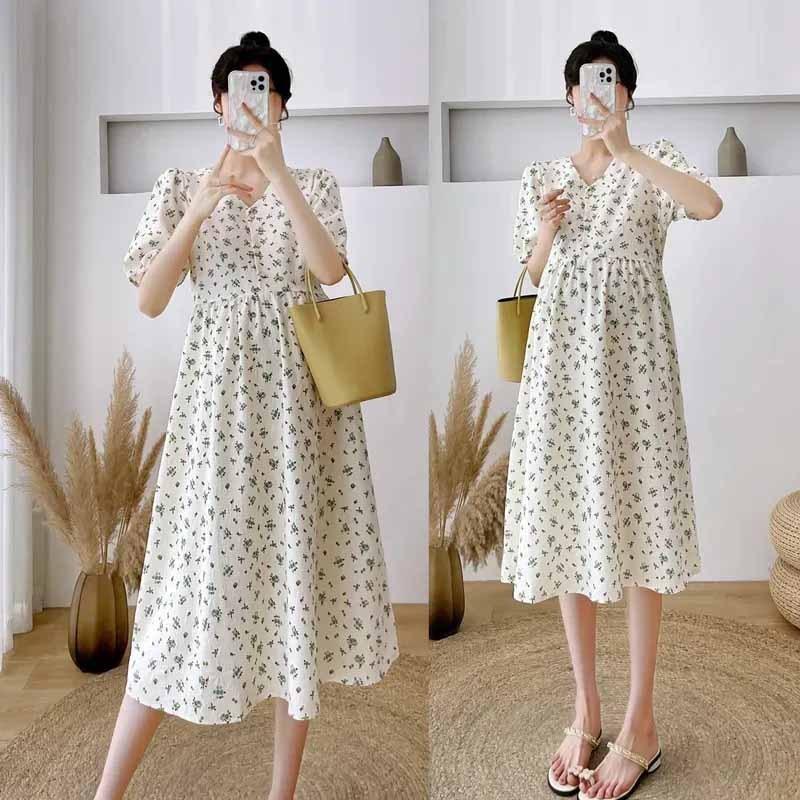 Pregnant women's summer clothes new breastfeeding floral dress to cover the belly and not show off going out short-sleeved dress