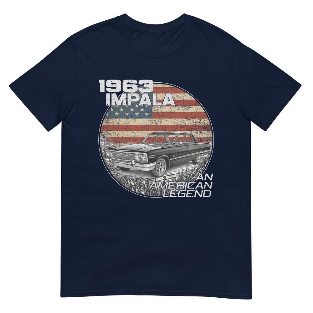 American Flag 1963 63 Impala Silhouette Muscle Car Tshirt S