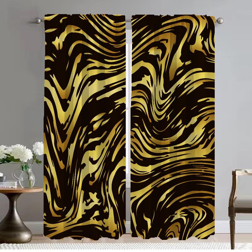 Black Golden Marble Home Interior Curtains for Living Room Curtain Anti-mosquito Curtains 2 Pieces Tulle for Bedroom Shades