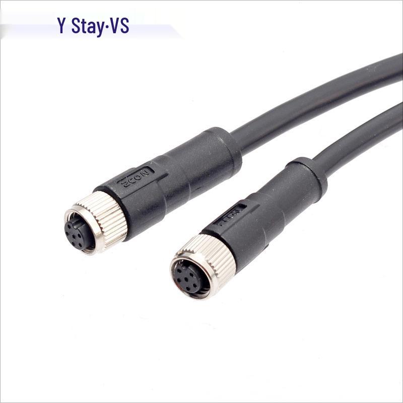 M8 Waterproof 34-Pin 5/6-Core 8-Hole Elbow Connector IP67 Male-Female with Pre-embedded Wire.