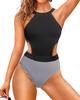 European & American Sexy Backless Printed One-Piece Cut-Out Bikini Swimsuit for Women 2025
