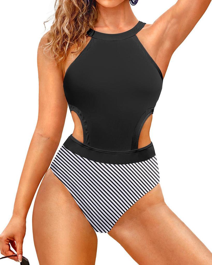 European & American Sexy Backless Printed One-Piece Cut-Out Bikini Swimsuit for Women 2025