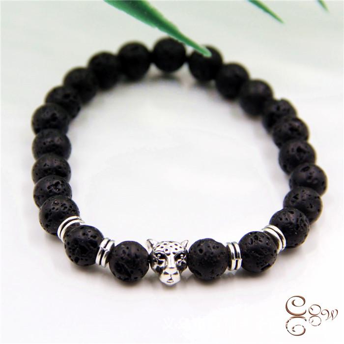 Retro Frosted Volcanic Stone Lion & Leopard Head Bracelet