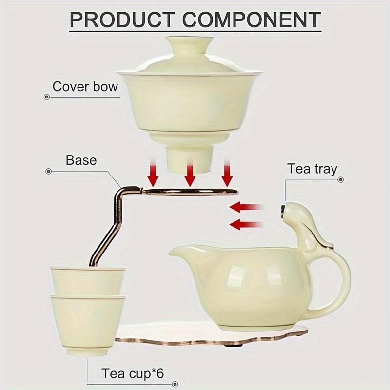 1 Set Ceramic Teapot Set Ceramic Tea Cups Lazy Kungfu Tea Pot Set Semi Automatic Drip Rotating Tea Set With Infuser Office Blooming Tea Pot Set For Ho