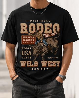 Vintage Rodeo Cowboy T-Shirt Wild West Bullenreiten Western Grafik T-Shirt