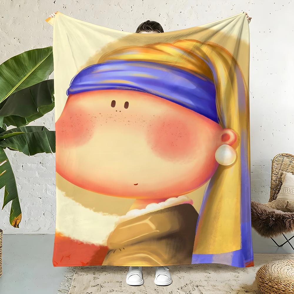 Art G-Girl with Pearl Earrings Throw  Flannel Throw Blanket,Bed Home Office Nap Blanket Travel,Camping,Picnic Blanket Soft Decor 75cmx90cm