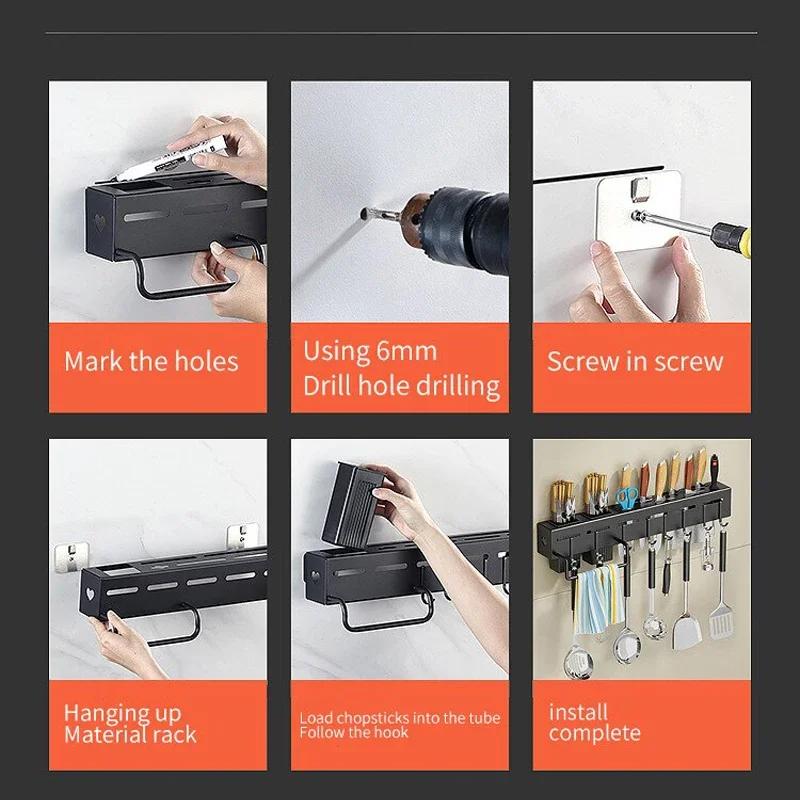 Kitchen Rack Kitchen Storage Supplies Wall Shelf Dish Drying Rack Spice Wall Mounted Storage Rack Spoon Holder Pot Cover Rack