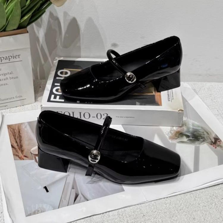 Spring Heel Wide Strap Women's Shoes Slip-On Casual Style Comfortable Leather Fashion Retro French Style