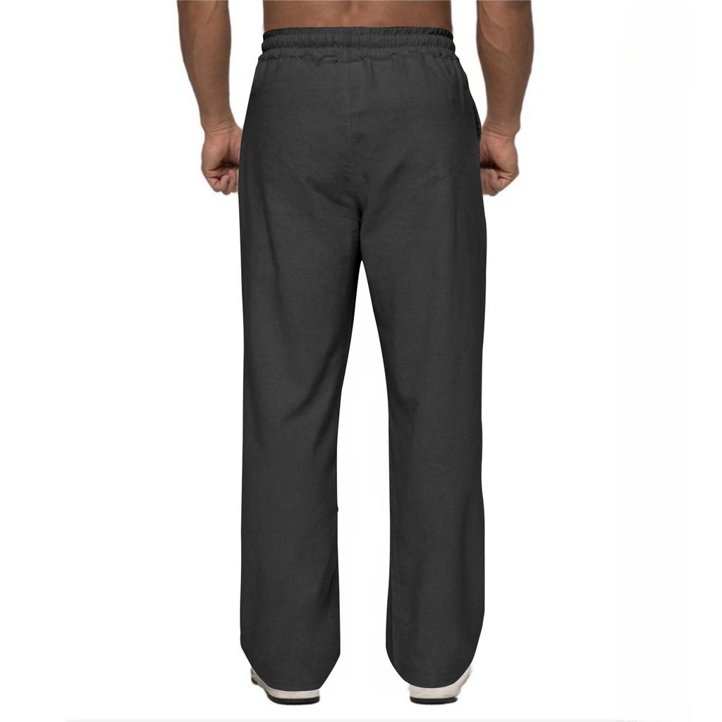 Mens Casual Cotton Linen Pants Elastic Waist Drawstring Summer Beach Pants Lightweight Loose Fit Yoga Trousers