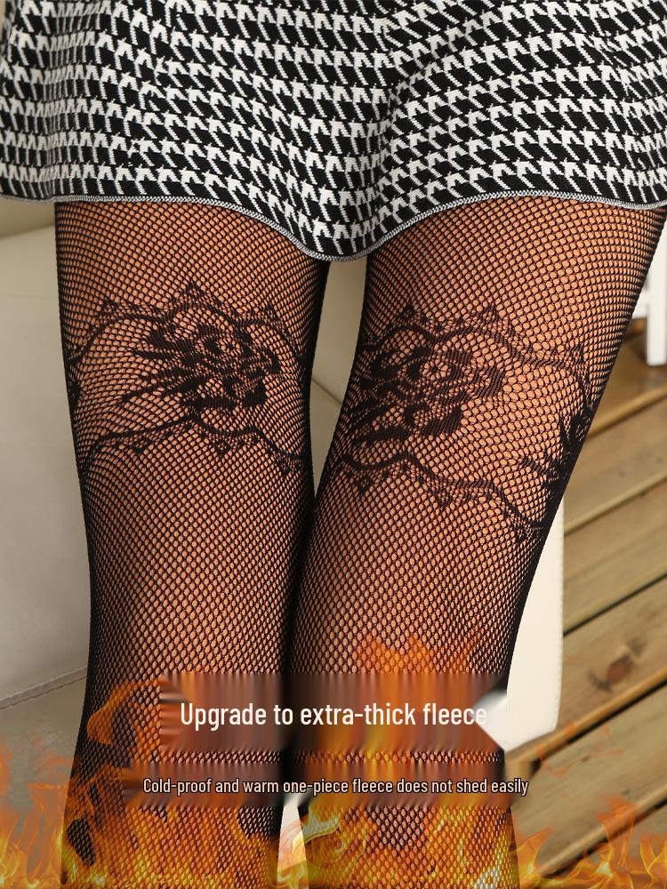 Autumn/Winter Slimming Plus Size Fleece-Lined Mesh Leggings - Vertical Stripe Velvet Pantyhose