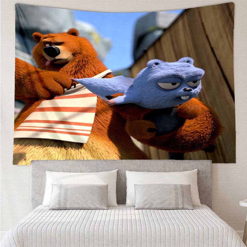 Bär und Blaues Wesen Abenteuer Wandteppich zum Aufhängen für Schlafzimmer, Wohnzimmer, Spielzimmer, Dekorationskunstzimmer Wandteppich Feiertags- und Geburtstagsgeschenke