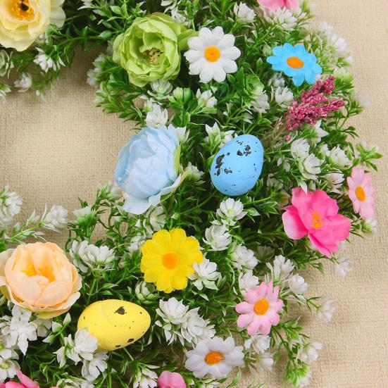 Easter Wreath for Front Door Artificial Spring Floral Wreath with Pastel Eggs for Home Indoor Outdoor