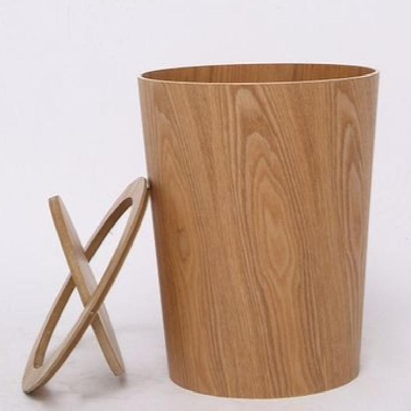 Wooden Waste Bins  Bedroom Large Capacity Trash Cans Modern Living Room Round Garbage Can Nordic Bathroom Litter Bin with Lid