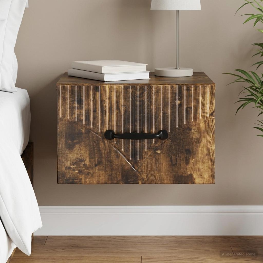 Wall Mounted Nightstand Smoked Oak 34.5 x 33 x 20 cm