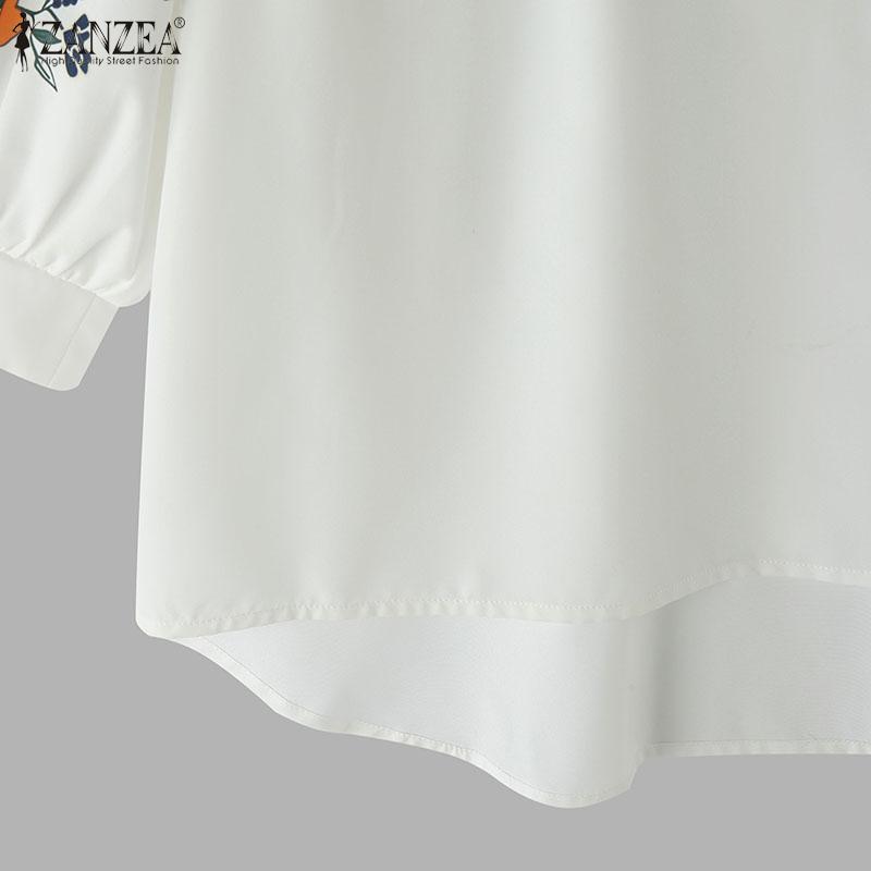 ZANZEA Women Casual Round Neck 3/4 Sleeve Loose Print Blouse