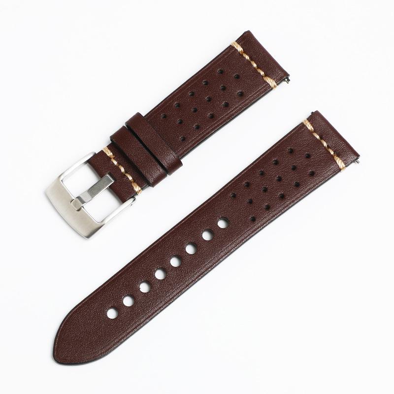 Men's Genuine Leather Watch Strap - Breathable Double-Sided Top Layer Cowhide with Interchangeable Ears