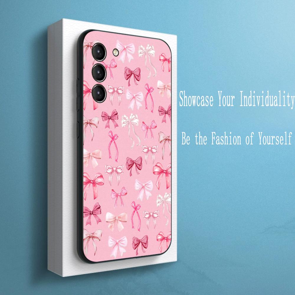 

Bow cute pink girly cartoon design Phone Case For Samsung Galaxy S26 S25 S24 S23 S22 S21 Plus Ultra Note20 Soft Black Galaxy S23+
