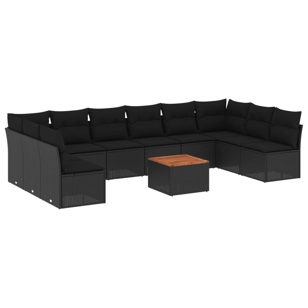 Vidaxl 11-Cz. Garden Lounge Set, Cushions Black Rattan Pe