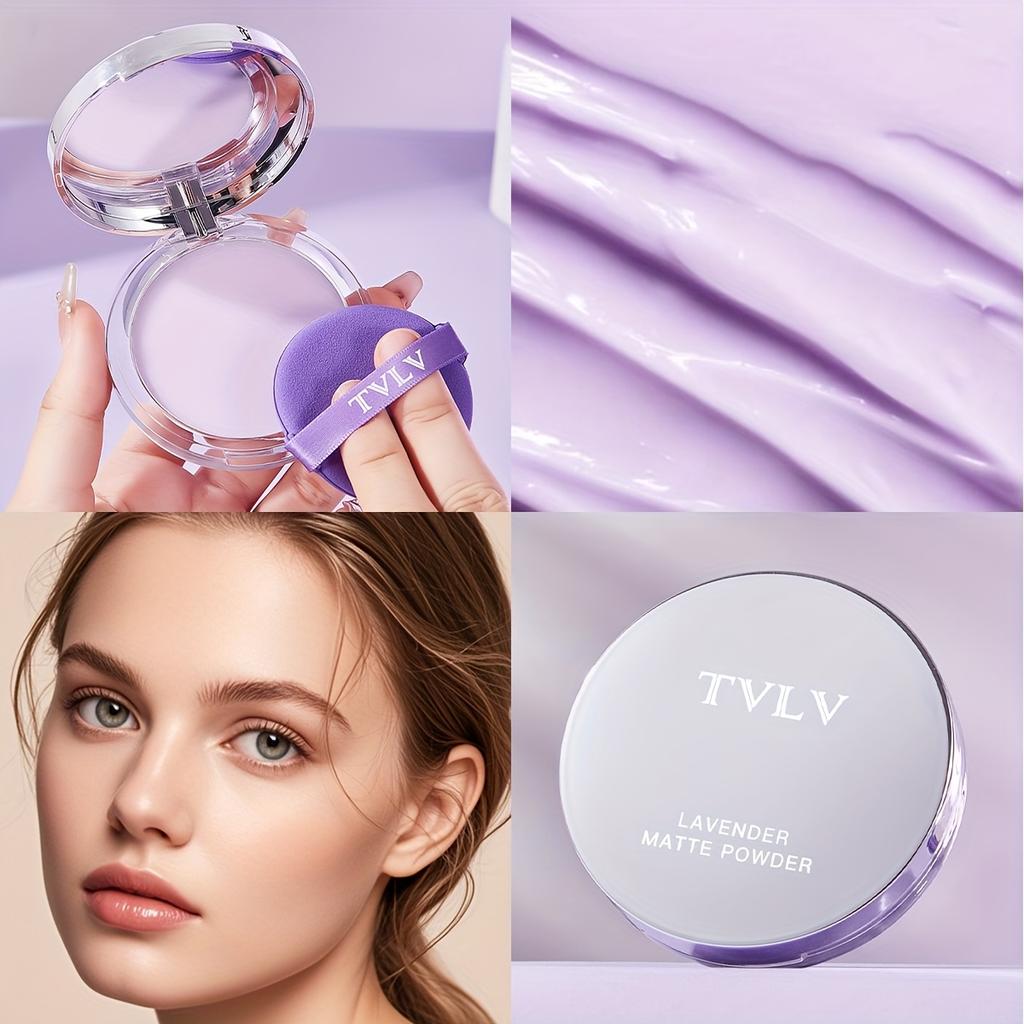 Lavender Matte Makeup Setting Powder with Powder Puff - Oil-Control, Long-Lasting, Waterproof Pressed Powder Natural Finish & Strong Coverage Powder