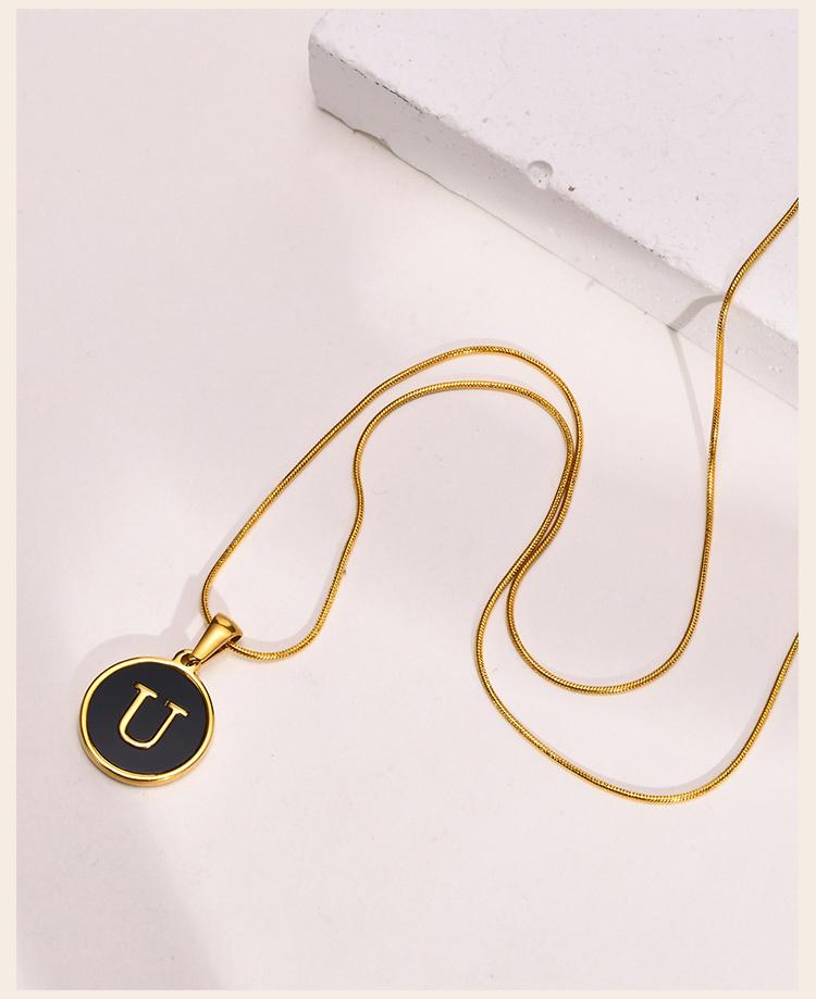 Charms Letter Initial Pendant Necklace Women , Stainless Steel Square And Round Alphabet Collar Jewelry Chrismas Gift