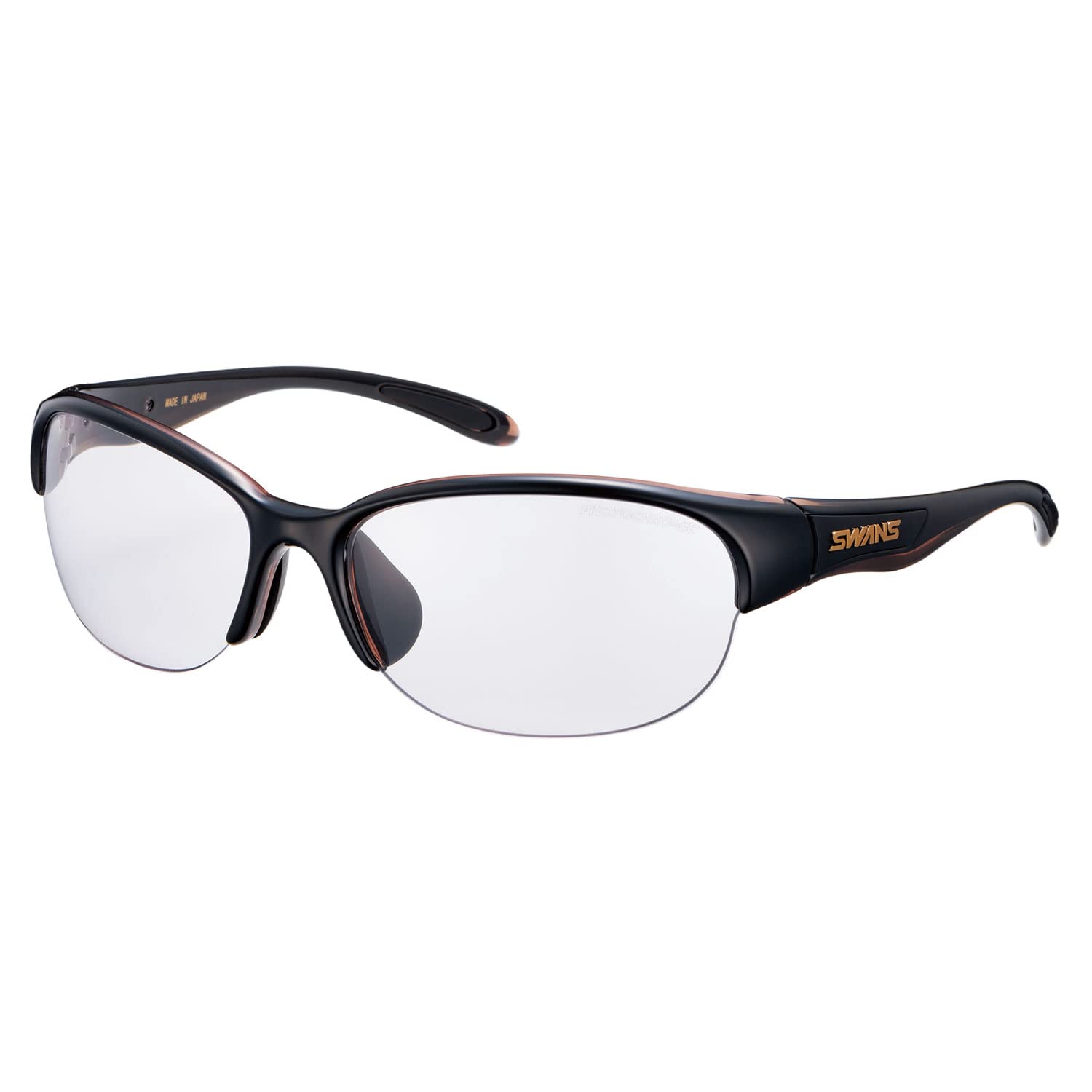 

Swans LUNA BRBK Sports Made in Brown x Clear Clear to for and Compact and Small LN-0066 Sunglasses, Japan, Photochromic, Black/Photochromic Smoke,