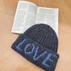 Stretchy Letter Embroidered Knitted Beanie Hat Thick Earflap Beanie  Girls