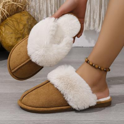 Fashion Fluffy Fur Slippers for Women Winter Warm Home Slippers Faux Fur House Mules Shoes Indoor Bedroom Comfy Fuzzy Slides Women