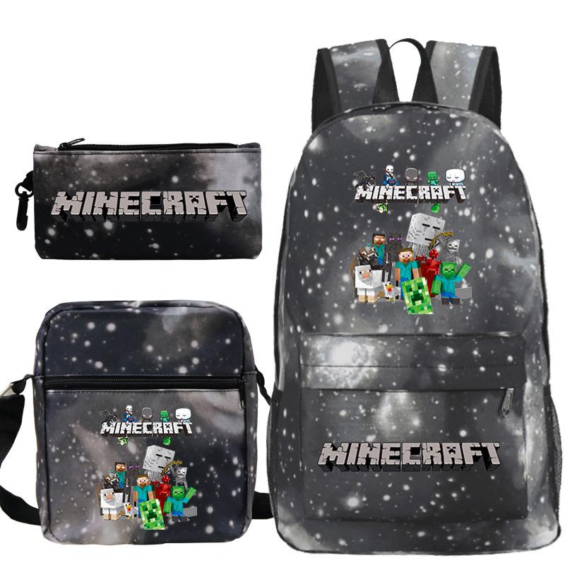 Minecraft Primary And Secondary School School Bag Children'S Backpack Backpack Shoulder Bag Pencil Case Three-Piece Set